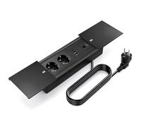 Aluminium Multiprise Electrique, Prise Encastrée de Table avec 2 Prise, 2 Ports USB et Type C+HDMI+CAT 6, Multiprise Electrique avec Couvercle Coulissant pour Bureaux,Tables de Travail,Tables à Manger