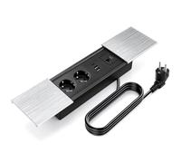 Aluminium Multiprise Electrique, Prise Encastrée de Table avec 2 Prise, 2 Ports USB et Type C+HDMI+CAT 6, Multiprise Electrique avec Couvercle Coulissant pour Bureaux,Tables de Travail,Tables à Manger