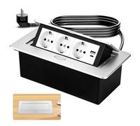 Aluminium Multiprise Electrique, Prise Encastrée de Table avec 3 Prise, Ports USB et Type C, 4000W/16A Bloc Prise Escamotable pour Cuisines Bureaux Salle de Réunion, 1.8M Câble