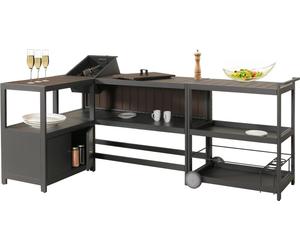 Aluminium Outdoor-Küche 3-pièces HWC-M64, cuisine extérieure jardin chariot de service seau à glace armoire ~ anthracite, aspect bois foncé