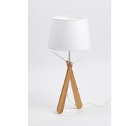 Aluminor Lampe de bureau Zazou - Ampoule Led E27 - 12W - Pied bois hêtre et socle acier laqué - Abat-jour blanc