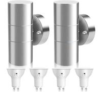ALUSSO Applique Murale Exterieur 750LM avec 4x 8W Ampoules GU10, Argenté | Up Down Acier Inoxydable Eclairage Exterieur 3000K 4000K 6000K Réglable, IP65 Étanche Lampe Jardin