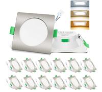 ALUSSO LIGHTING Lot de 12 spots LED encastrables 230 V plats à intensité variable 7 W ultra fins IP44 pour salle de bain, cuisine, 3000 K/4000 K/6500 K, carrés, nickel