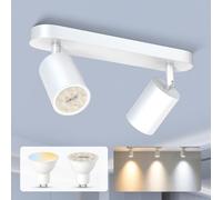 ALUSSO Projecteur LED Plafonnier 2 Spots, Projecteur Murale GU10 Amovible Pivotant à 350°, 5W 3CCT Blanc Spotlight pour Salon, Chambre et Couloir incluant Ampoule GU10