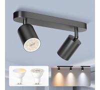 ALUSSO Projecteur LED Plafonnier 2 Spots, Projecteur Murale GU10 Amovible Pivotant à 350°, 5W 3CCT Noir Spotlight pour Salon, Chambre et Couloir incluant Ampoule GU10