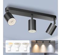 ALUSSO Projecteur LED Plafonnier 3 Spots, Projecteur Murale GU10 Amovible Pivotant à 350°, 5W 3CCT Noir Spotlight pour Salon, Chambre et Couloir incluant Ampoule GU10