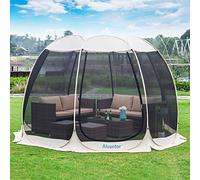 Alvantor Tonnelle de Jardin, Moustiquaire Tonnelle Auvent Igloo Pop Up pour 8-10 Personnes Parois, Pare-Soleil Instantané Résistant Aux UV pour Jardin, Patio, Arrière-Cour (12'x12', Beige)