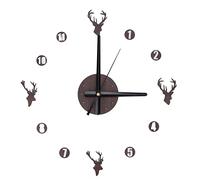Alvinlite DIY Horloge Murale Autocollant Cerf Tête Effet 3D Auto-Adhésif DIY Personnalisé Mouvement Silencieux pour Salon Chambre Bureau Cadeau