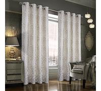 always4u 100% Rideau Occultant Lot de 2 en Velours Doré à Oeillets, Rideaux Thermique Isolant Anti Froid, pour Chambre Salon Cuisine, Motif Brillant Métallique, Blanc 140x260cm