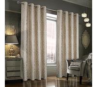 always4u 100% Rideau Occultant Lot de 2 en Velours Doré à Oeillets, Rideaux Thermique Isolant Anti Froid, pour Chambre Salon Cuisine, Motif Brillant Métallique, Beige 140x245cm