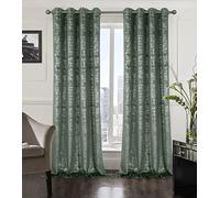 always4u 100% Rideaux Occultant de Velours avec Argenté Imprimé pour Le Salon Chambre à Coucher,Double Rideaux Isolation Thermique avec Oeillets, Élégante, Vert Sauge Lot de 2 140x245cm