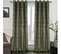 always4u 100% Rideaux Occultant de Velours avec Doré Imprimé pour Le Salon Chambre à Coucher,Double Rideaux Isolation Thermique avec Oeillets, Élégante, Vert Sauge Lot de 2 132x213cm