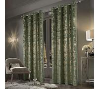 always4u 100% Rideaux Occultant de Velours avec Doré Imprimé pour Le Salon Chambre à Coucher,Double Rideaux Isolation Thermique avec Oeillets, Élégante, Vert Sauge Lot de 2 132x305cm