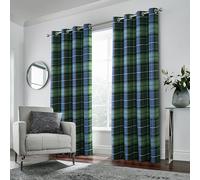 always4u Rideau à Carreaux 100% Occultant Isolation Thermique avec Oeillets Double Rideaux en Faux Laine pour Chambre Salon, Moderne, L137xH160cm Bleu Vert Lot de 2