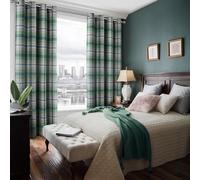 always4u Rideau Occultant à Carreaux, Double Rideaux Thermiques Isolants Anti Froid et Chaleur avec à Oeillets pour Salon Balcon et Chambre, Vert 140x260cm Lot de 2