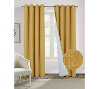 always4u Rideau Occultant Isolant Thermiques en Faux Lin, Double Rideaux Salon Moderne à Oeillets Obscurcissant Total Opour Fenêtre Cuisine Jaune 137x213cm Lot de 2