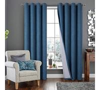 always4u Rideau Thermique Isolant Anti Froid, Rideaux Occultant 100%, Tressage Croisé Texture Semi Uni, Salon Moderne pour Salon Cuisine, Bleu Lot de 2 140x245cm