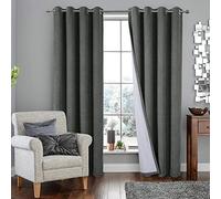 always4u Rideau Thermique Isolant Anti Froid, Rideaux Occultant 100%, Tressage Croisé Texture Semi Uni, Salon Moderne pour Salon Cuisine, Gris Lot de 2 140x260cm