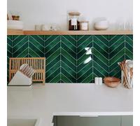 Alwayspon Lot de 10 feuilles de stickers muraux en vinyle 3D à décoller et à recoller avec crédence pour mur de cuisine et salle de bain, vert foncé, 29 x 22,9 cm