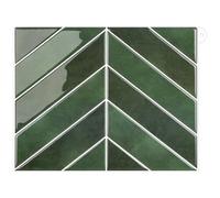Alwayspon Lot de 10 feuilles de stickers muraux en vinyle 3D imperméables à décoller et à recoller pour mur de cuisine et salle de bain, 29 x 22,86 cm, vert rétro à chevrons