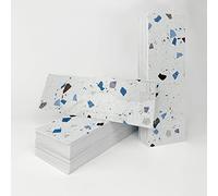 Alwayspon Lot de 27 autocollants muraux en vinyle effet terrazzo blanc gris bleu à décoller et recoller Crédence pour mur de cuisine, salle de bain