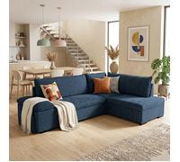 ALYA Canapé d'angle reversible convertible Bleu OCEAN (tissu lisse) - Taille L - 5 places - 260 x 183 x 89