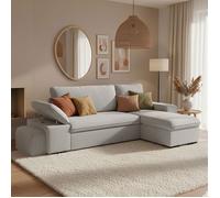 ALYA Canapé d'angle reversible convertible gris clair (tissu lisse) - Taille M - 4 places - 255 x 148 x 88