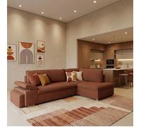 ALYA Canapé d'angle reversible convertible TERRACOTTA (velours côtelé ) - Taille L - 5 places - 260 x 183 x 89