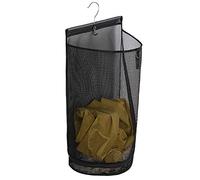 ALYER Sac de rangement en maille semi-rond à suspendre, panier à linge pliable avec cintre durable (noir)