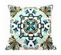Alysheer Housse de coussin décorative avec broderie florale 45,7 x 45,7 cm, motif bohème vintage de fermette et de chaumière en tricot, 100% coton pour canapé, salon (vert sarcelle aquatique)