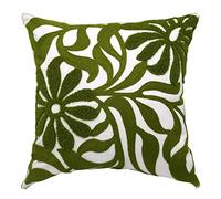 Alysheer Housse de coussin décorative brodée de feuilles florales de ferme 18x18 pouces, motif brodé de fleurs touffues bohème chic en coton pour canapé, lit, sofa, salon (Vert Olive)