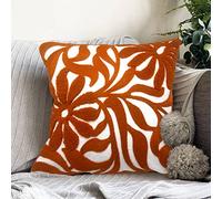 Alysheer - Housse de coussin décorative brodée de fleurs de style rustique, motif de fleurs touffues pour canapé, lit, sofa, salon (orange brûlé), 45,7 x 45,7 cm