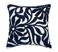Alysheer Housse de coussin décorative de style rustique avec broderie florale et feuilles, motif brodé de fleurs touffetées bohème, chic, en coton, pour canapé, lit, sofa, salon (45,7 x 45,7 cm, bleu