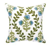 Alysheer Housse de Coussin décorative, Style Rustique, pour l'été, Motifs brodés de Fleurs Bleues et Feuilles Vertes - pour canapé, lit, Salon, Chambre - 45 x 45 cm
