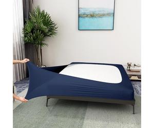 Alyvia Spring Housse en Maille de Jersey Extensible pour sommier tapissier, enveloppe Les 4 côtés, Cache-sommier pour hôtel et Maison, pour lit King/King Size californien/Olympic Queen, Bleu Marine