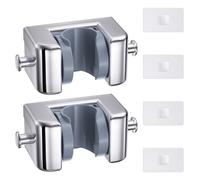 Alyvisun 2 Pièces Adhésif Support Pommeau de Douche avec 2 Crochets, Reglable Murale Support de Douche pour Pommes de Douche de 18 à 22 mm, Universel Support Douchette Sans Percage