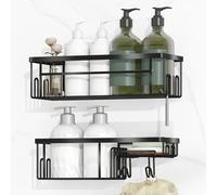 Alyvisun 2 Pièces Etagere Douche sans Percage avec Grande Capacité, Étagère Salle de Bain avec Porte-Savon et Crochets, Rangement et Organisation de la Salle de Bain, Acier Inoxydable