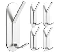 Alyvisun 5 Pièces Crochet Adhesif Mural, Autocollant Accroche Serviette Charge Lourde Accroche Torchon Cuisine en Acier Inox, Porte Manteau Mural Sans Percage pour Salle de Bain (Argent)