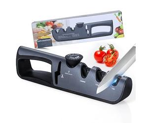 Alyvisun Affûteur Couteau, Professionnel Manuel 4 En 1 Aiguiseur Couteaux Poignée Ergonomique Et Base Antidérapante, Pour Aiguiser Couteaux De Cuisine, Ciseaux, Etc(Noir)