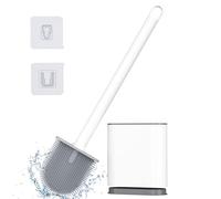 Alyvisun Brosse WC Silicone, Brosse Toilettes WC Suspendu en Silicone, Ensemble de Balayette WC à Séchage Rapide avec Long Manche, Balai WC Montage Mural/au Sol, Blanc