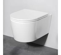 AM.PM Func - WC Suspendu Sans Bride, Sans Rebord, Cuvette WC Suspendu Complet Kit, Abattant WC avec Amovible Softclose, Fixation Invisible, Toilette Suspendu Mural en Céramique, Blanc, 49 cm