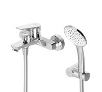 AM.PM Hit FTA15000 Robinet de baignoire à économie d'eau, mitigeur monocommande pour salle de bain, robinet argenté avec bec verseur, douchette à main 1 type de jet, support mural et tuyau