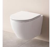 AM.PM Like - WC Suspendu Sans Bride, Sans Rebord, Cuvette WC Suspendu, Abattant WC avec Amovible Softclose, Fixation Invisible, Toilette Suspendu Mural en Céramique, Blanc, 48,5 cm de long