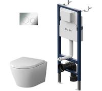 AM.PM Pack WC suspendu Kit complet Élément mural avec plaque de déclenchement II90151 + WC suspendu flash FlashClean + abattant WC avec système d'abaissement automatique Soft-Close, AM.PM Prime Fit