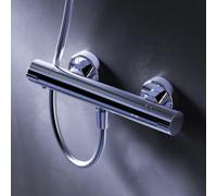 AM.PM Play - Mitigeur Douche Thermostatique Chrome, Robinet Salle de Bain Rond avec Verrouillage SafeStop à 38 °C, Résistant aux Rayures, Facile à Nettoyer