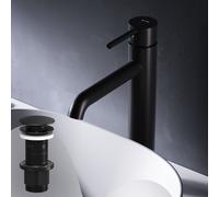 AM.PM Robinet de lavabo pop-up, noir, pour salle de bain, avec mécanisme de vidange intégré. Robinet de lavabo avec siphon