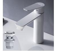 AM.PM Robinet lavabo, Robinet Salle de Bain,Robinet avec levier de vidange, laiton, Installation rapide, Blanc, FTA82233 Hit