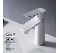 AM.PM Robinet lavabo, Robinet Salle de Bain,Robinet avec levier de vidange, laiton, Installation rapide, Blanc, FTA82133 Hit