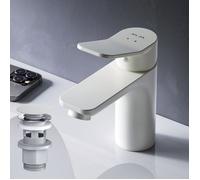 AM.PM Robinet lavabo, Robinet Salle de Bain, Robinet avec levier de vidange, laiton, Installation rapide, Blanc, FXA82133 X-Joy