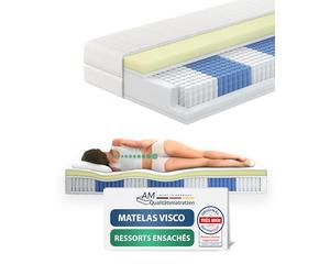 AM Qualitätsmatratzen - Matelas en Visco Premium 100x200cm Moelleux - 1000 Ressorts - Matelas à Ressorts ensachés 100x200 - Matelas avec revêtement en Visco de 6cm - 24cm Hauteur - qualité Allemande